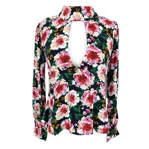 New Flynn Skye Leah Blouse Womens XS Long Sleeve Cut Out Floral Blouse Rayon